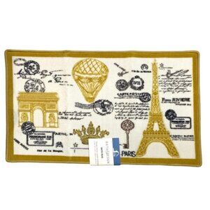 Paris Eiffel Tower French Bath Mat Rug Rectangle White Gold Multi 20 in x 32 in